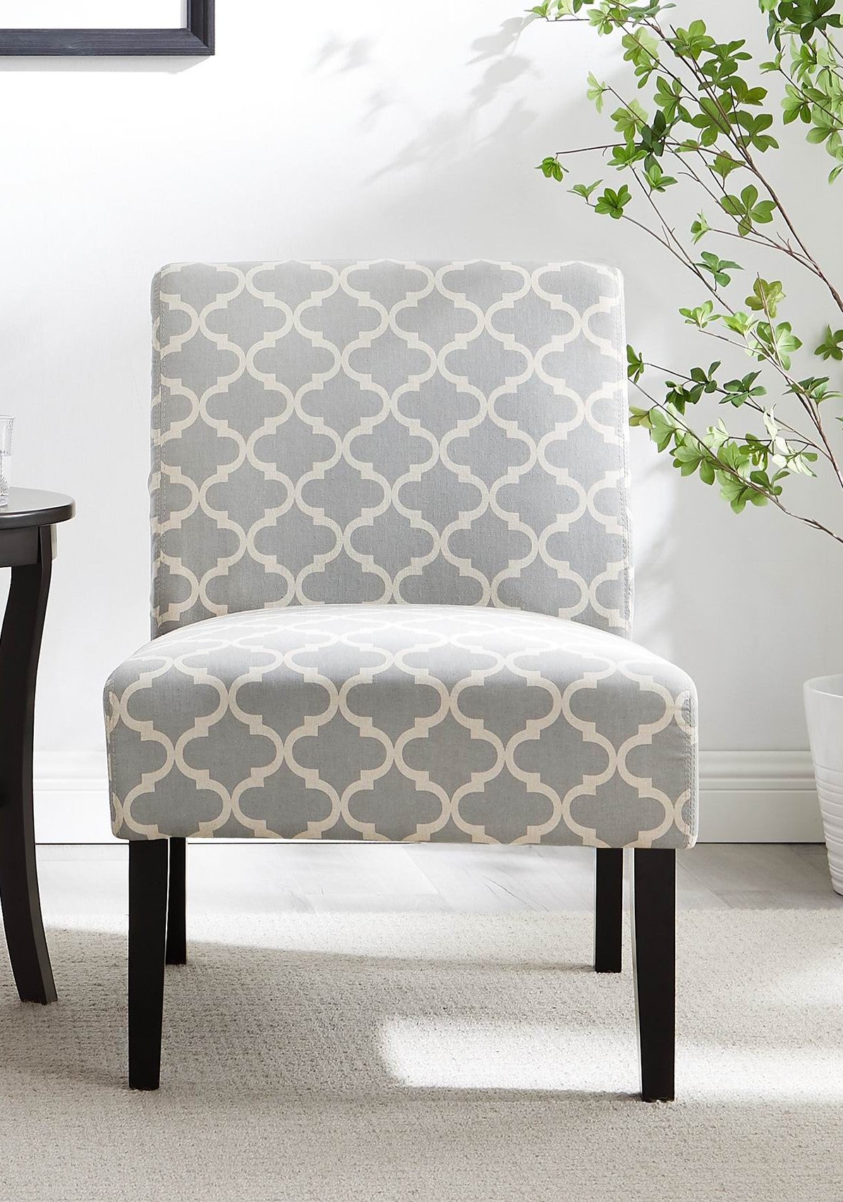 3pc Set Gray Fabric Upholstered Side Table and 2 Chairs O32600