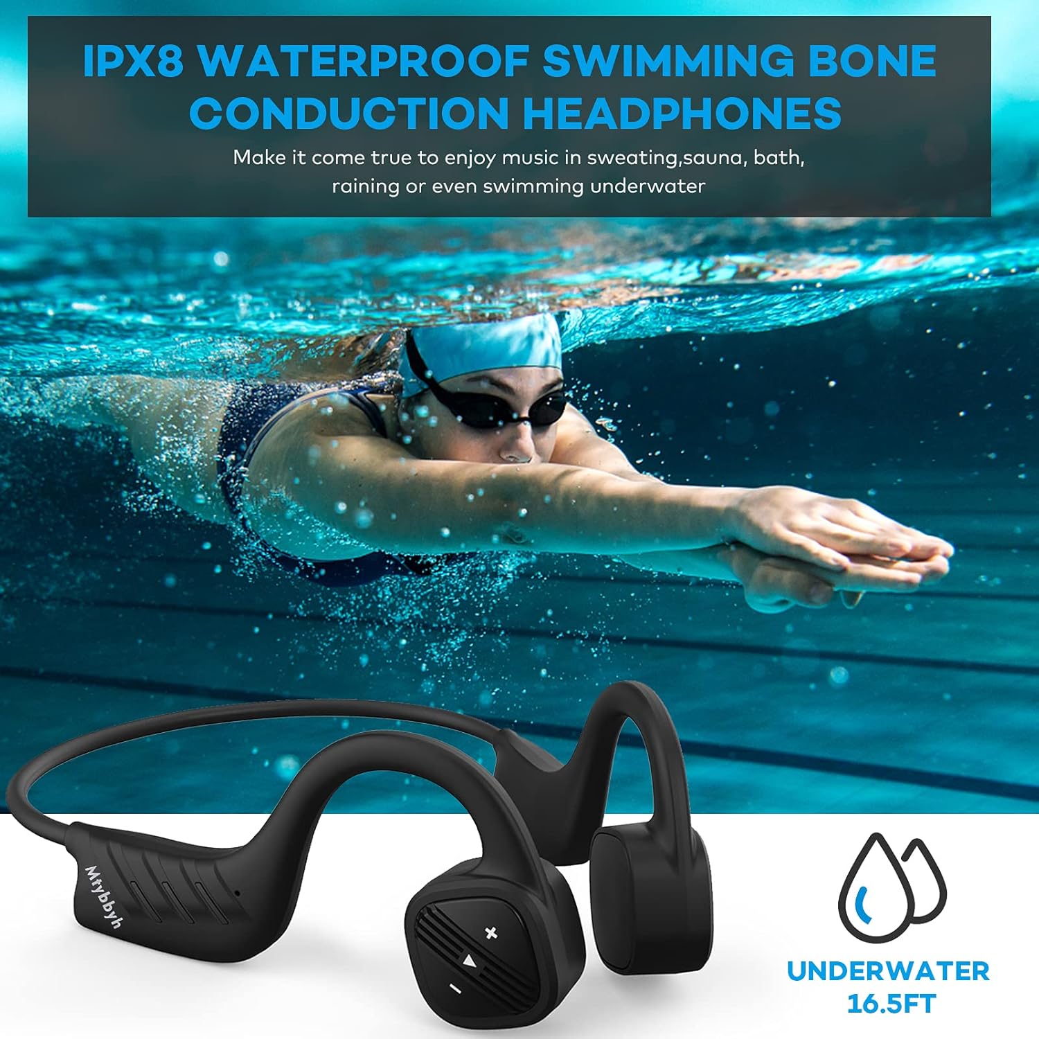 Waterproof Bone Conduction Headphones IPX8 Open-Ear 8GB MP3 Player Wireless Bluetooth Sports Headphones with Noise Cancelling MIC O13174