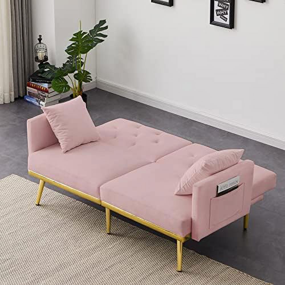 Grey Velvet Convertible Futon Sofa Bed with Two Pillows E263238