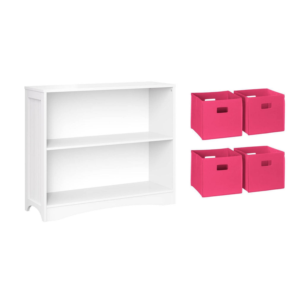 5pc Kids Bookcase Set with 4 Bins White/Hot Pink I190946
