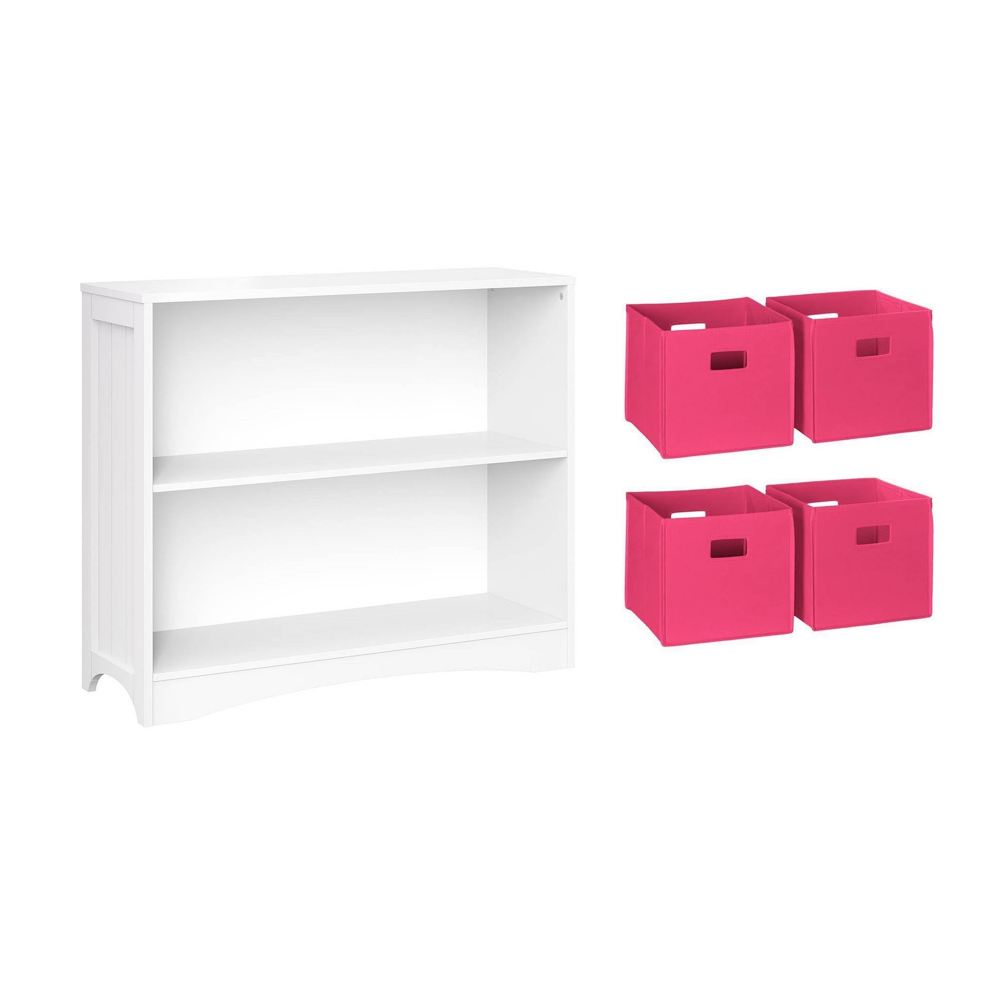 5pc Kids Bookcase Set with 4 Bins White/Hot Pink I190946