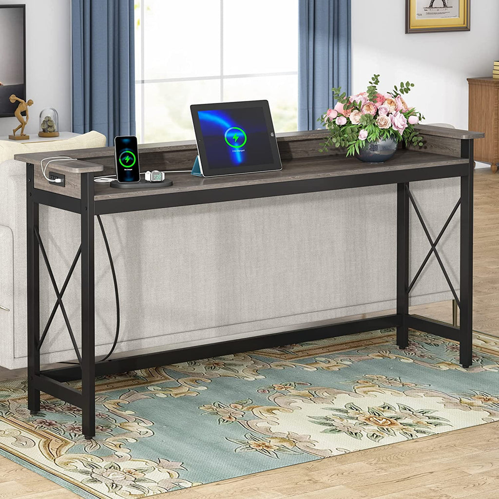 Grey 70.9 inch Console Table with Outlets and USB Ports T26955