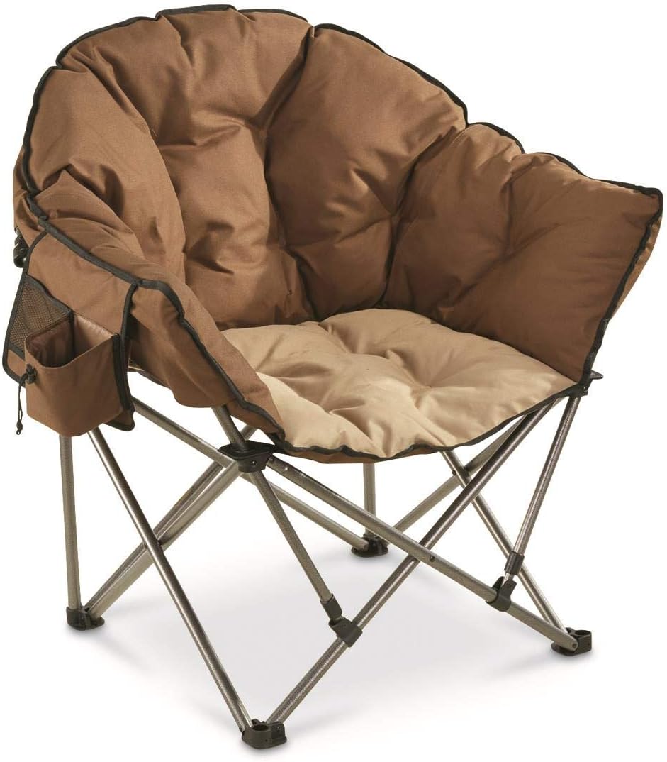 Oversized Red Plaid Folding Camping Chair with Padded Seats A38284