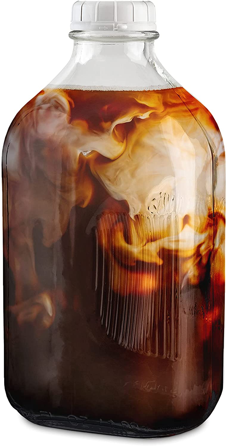 64-Oz Glass Milk Bottles with 3 White Caps, Dishwasher Safe I429