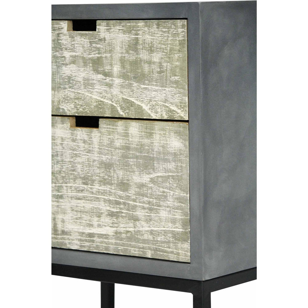 Distressed Gray Iron Accent Cabinet with 2 Wood Drawers X349455