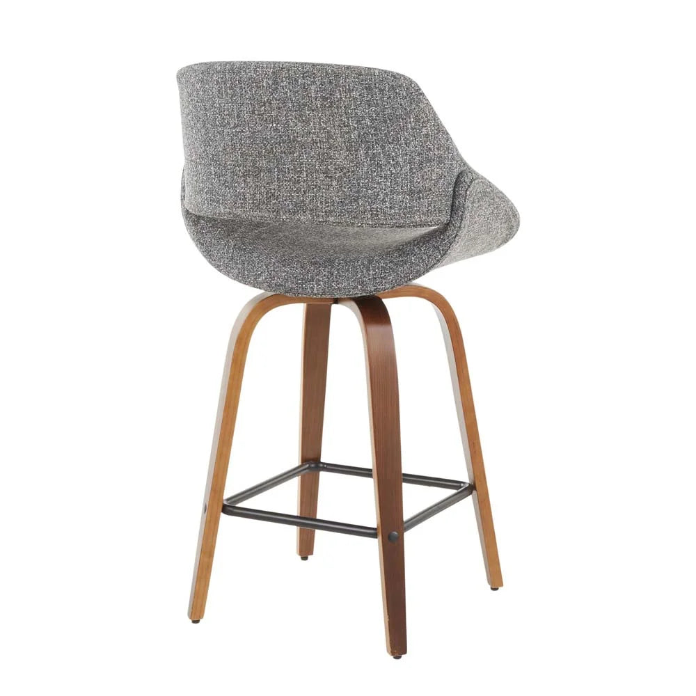 Mid-Century Modern Counter Stool in Walnut and Grey Noise Fabric - Set of 2 K420520