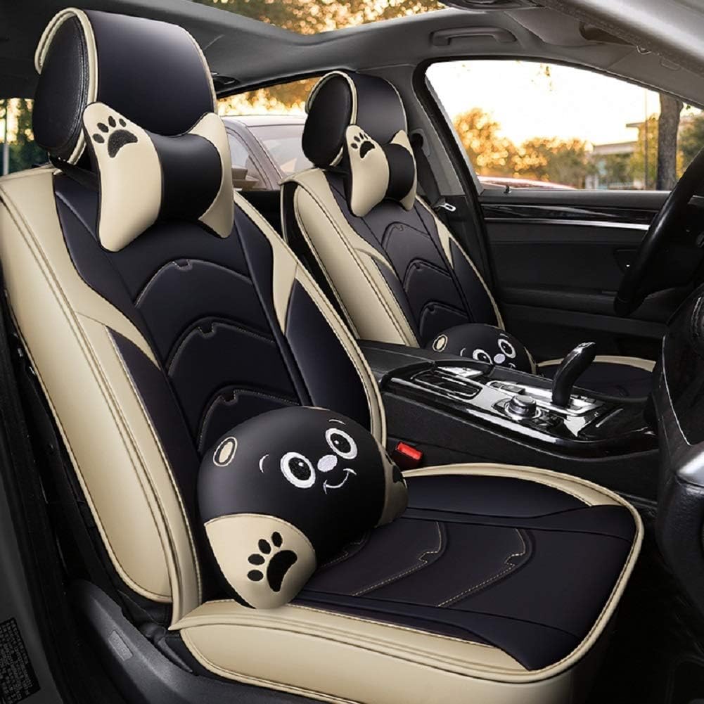 Black-Pink Leather 5 Seat Full Set Seat Cover Cushion R95484