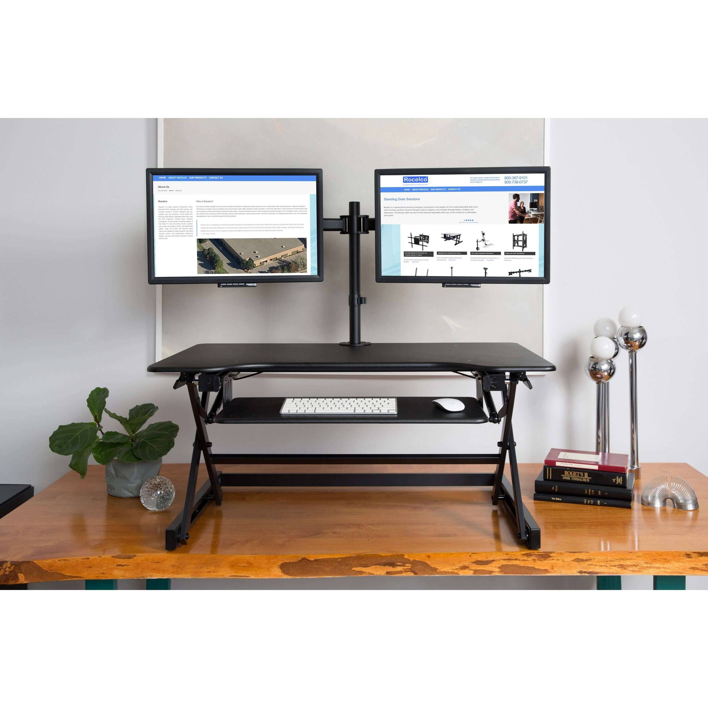 Black Height-Adjustable Standing Desk Converter with Dual Monitor Mount P749