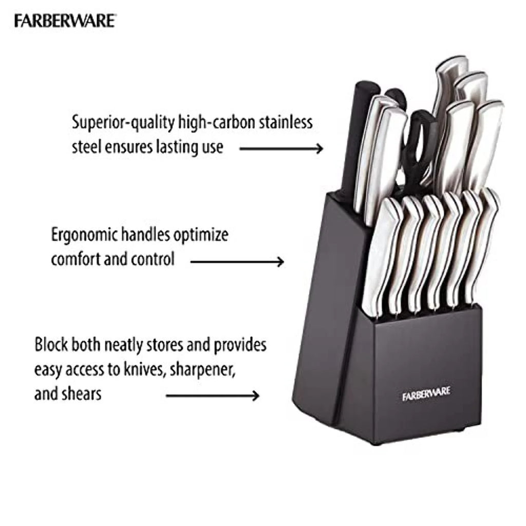 15 Pc Stamped Stainless Steel Knife Block Set W2321
