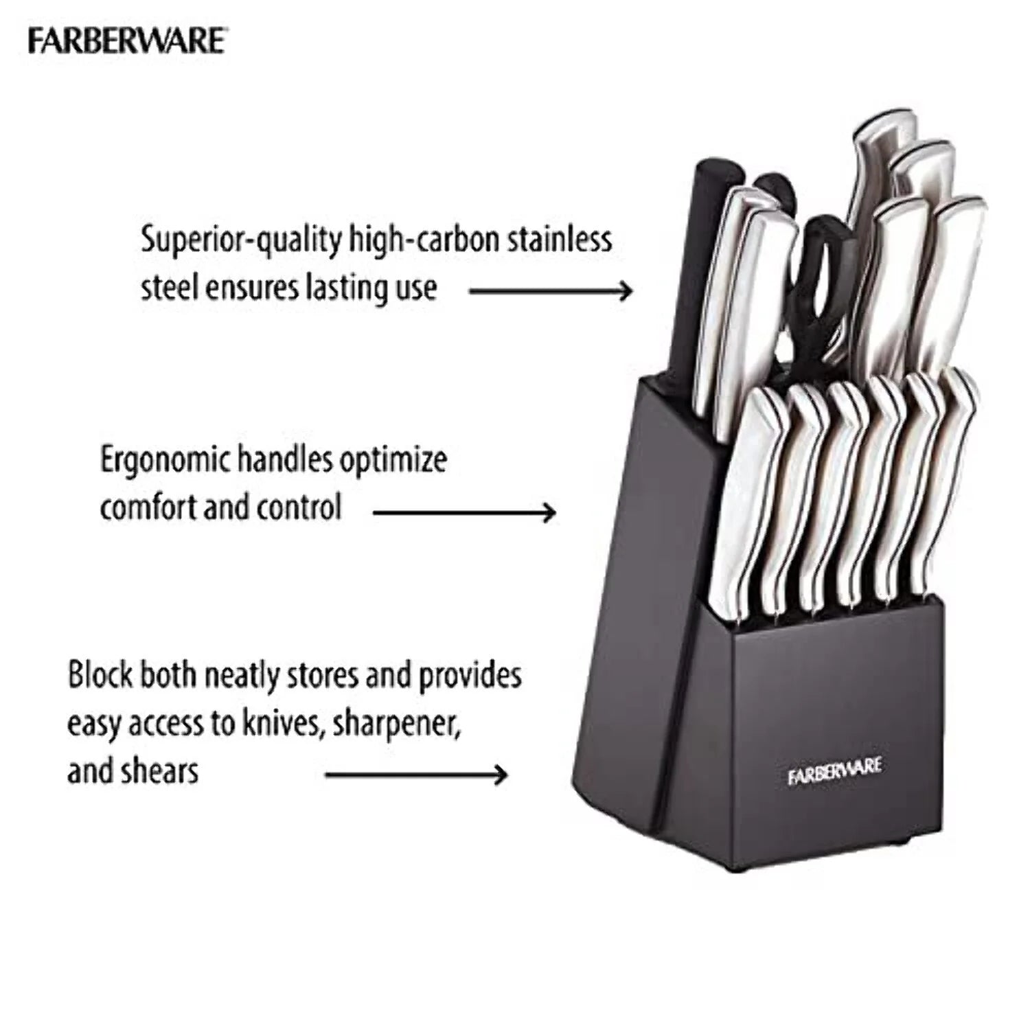 15 Pc Stamped Stainless Steel Knife Block Set W2321