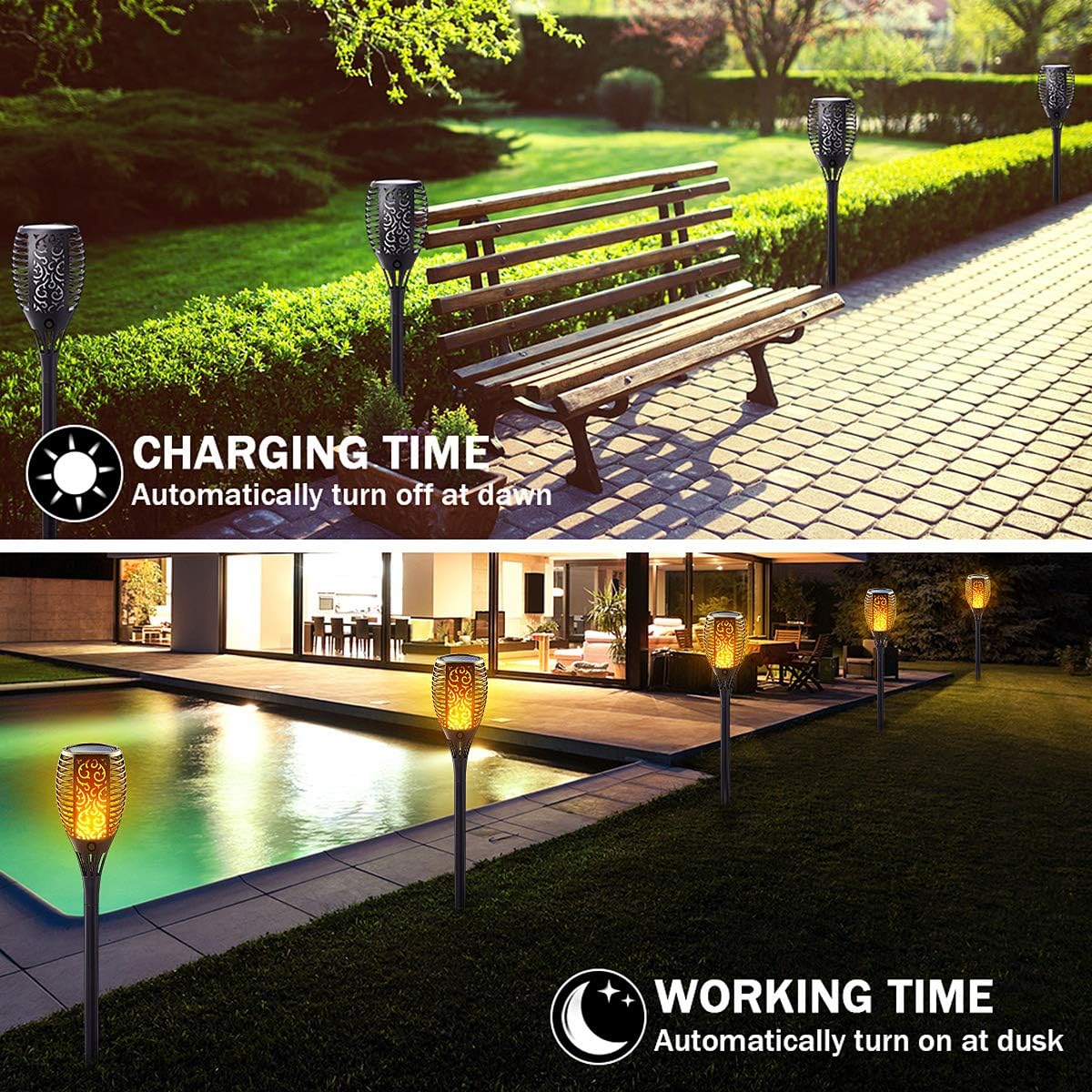 Solar Torch Light with Flickering Flame, 8 Pack Outdoor Waterproof N9693