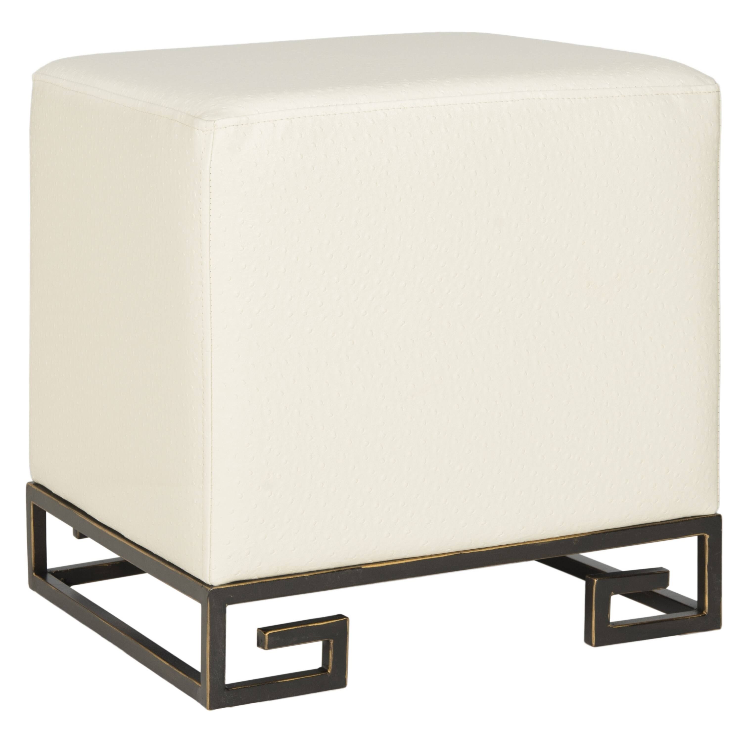 Cream Gold Faux Ostrich Ottoman H514