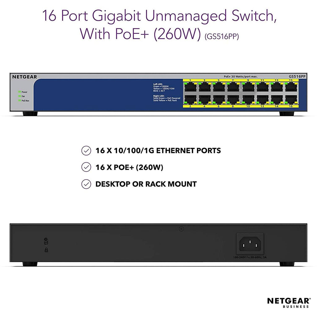 16 PoE+ Ethernet Ports Unmanaged Switch V9241