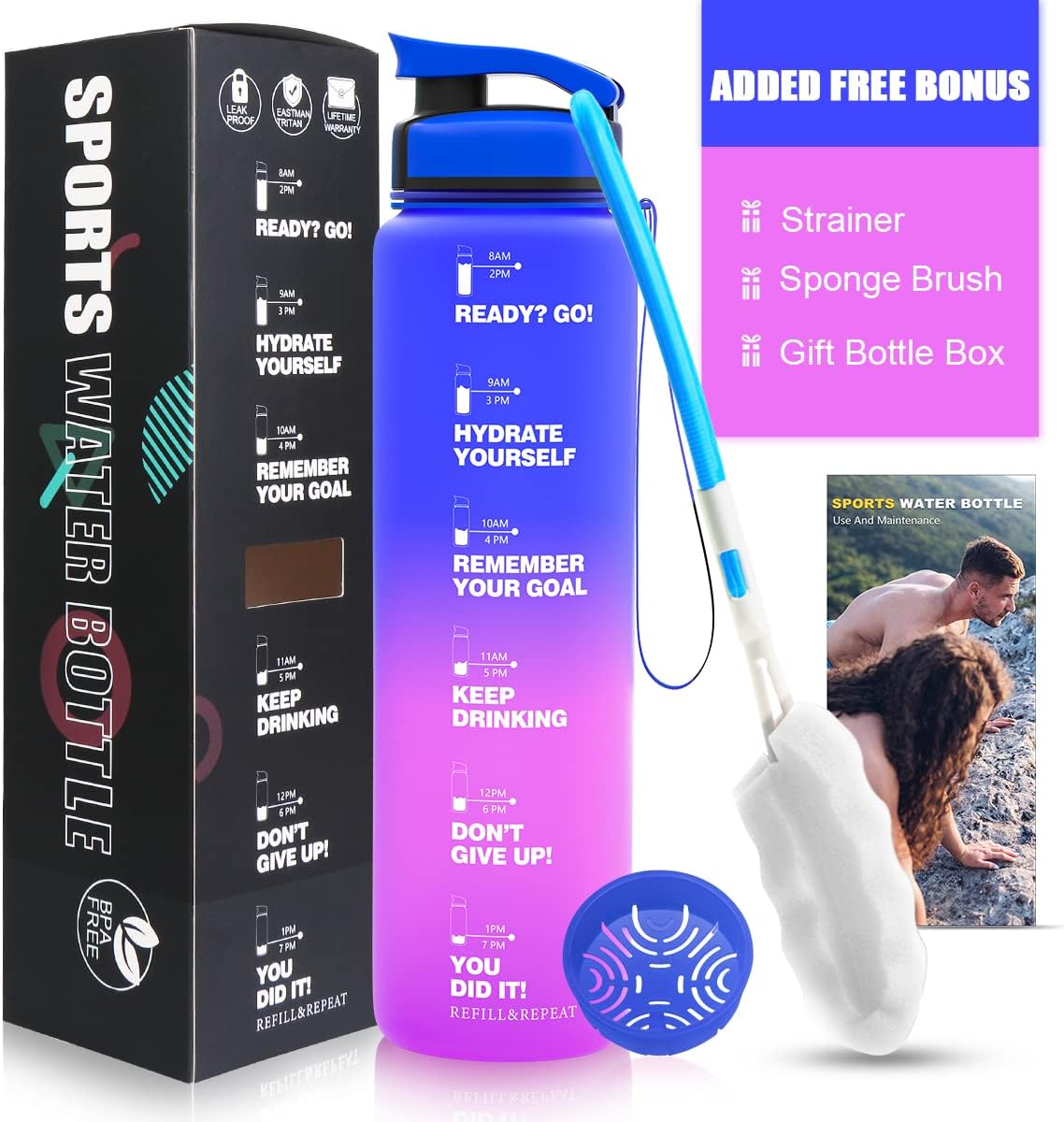 1L Leak Proof BPA Free Reusable Sports Water Bottle E574094