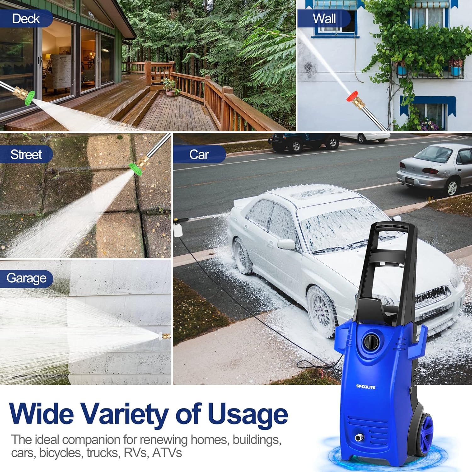 Electric Pressure Power Washer 1800W 2000 PSI 1.76 GPM Blue B7740