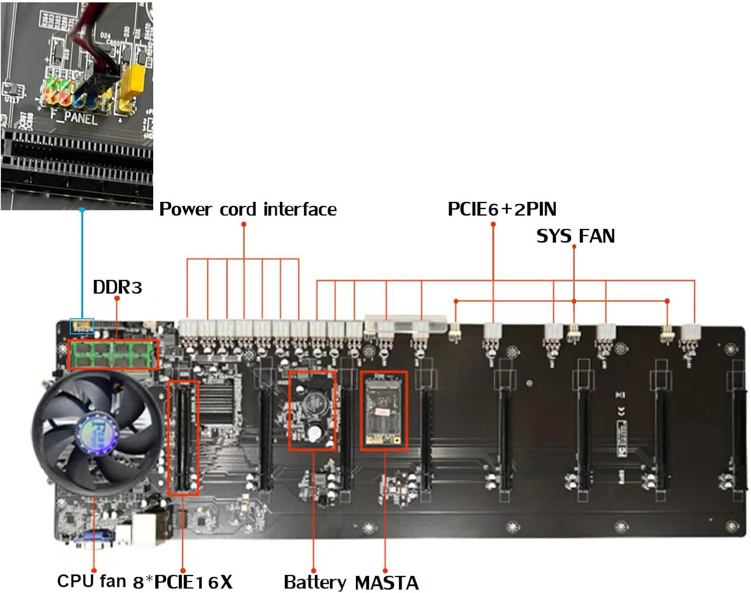 Mining Rig Frame 8 GPU 70mm Slots with 8 Fans F109407