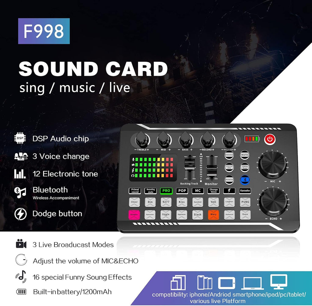 Podcast Equipment Bundle with XLR Microphone Audio Interface Mixer F66368