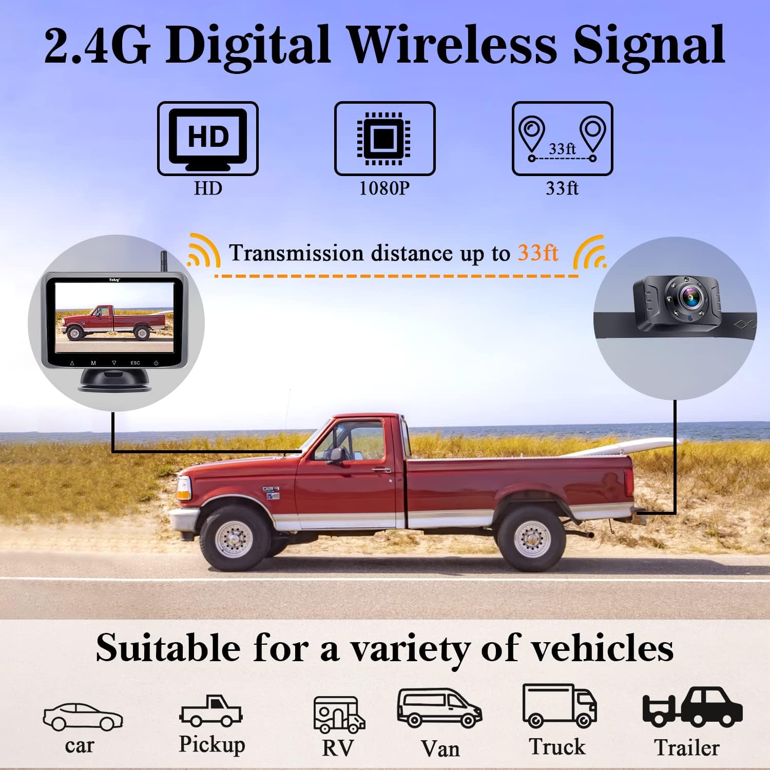 HD 1080P Wireless Backup Camera with 5 Inch Monitor T262