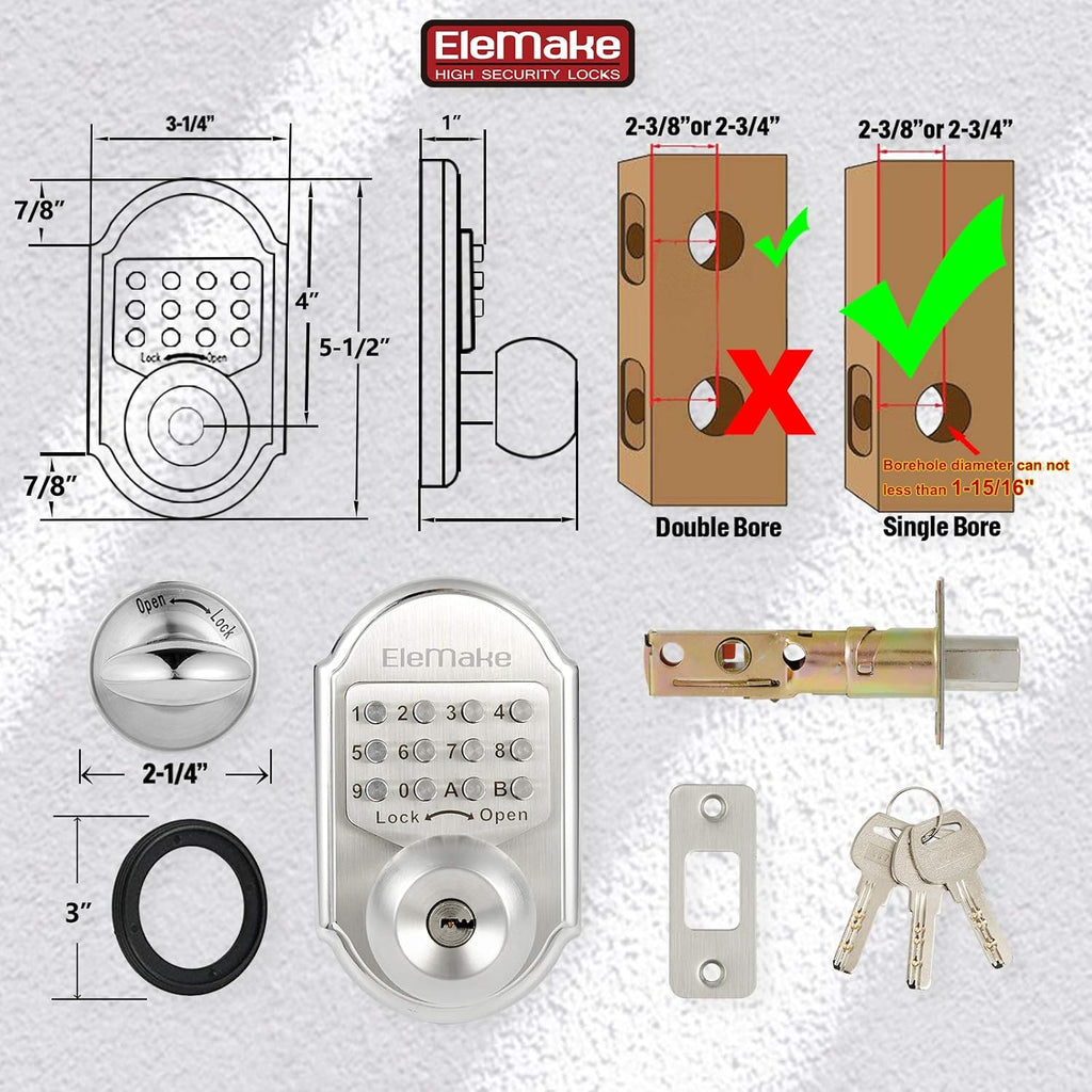 Keyless Entry Deadbolt Stainless Steel Digital Code Keypad Door Knob Weatherproof Pack of 2 T582