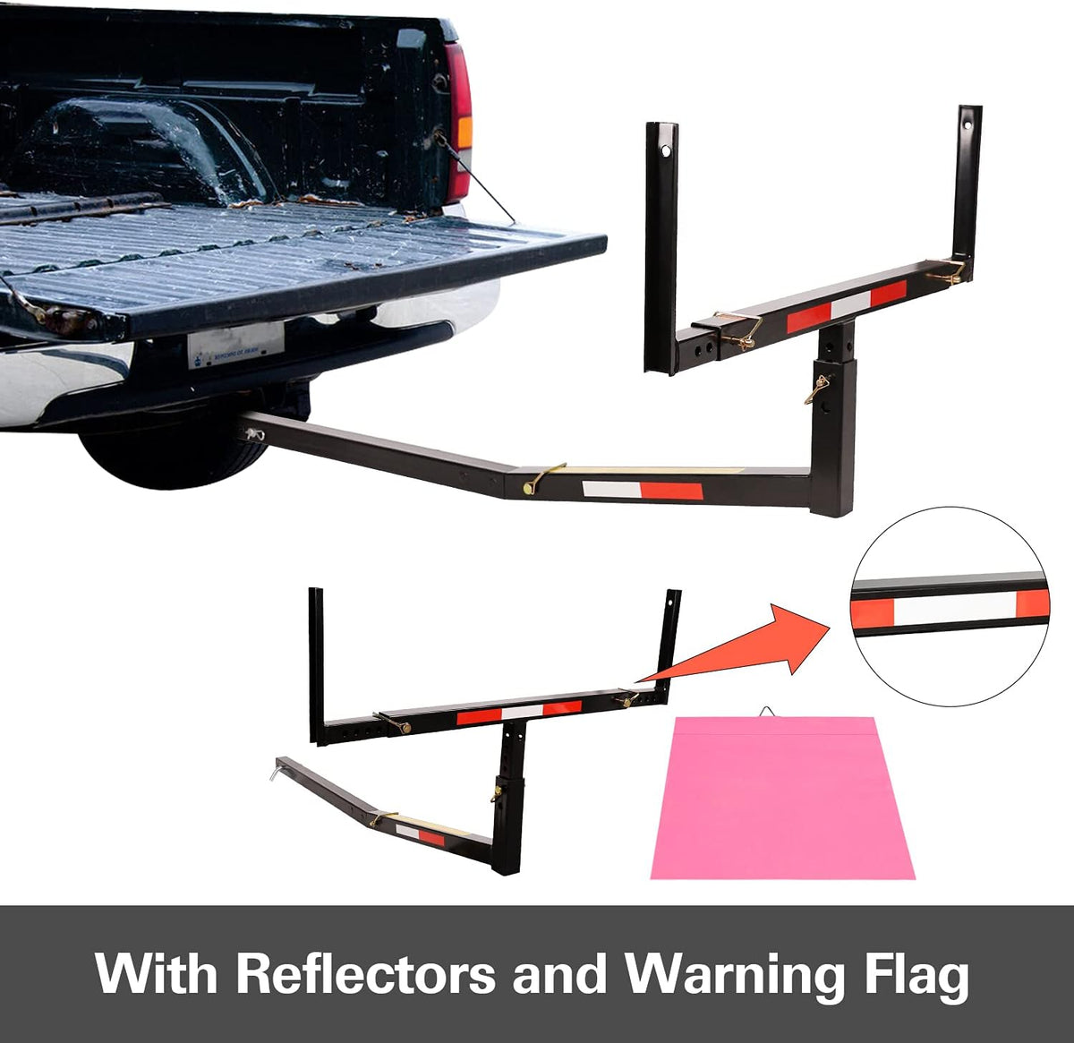 Hitch Mount Truck Bed Extender, All Steel, 750lbs Load Capacity, Black, Pack of 2 F8810