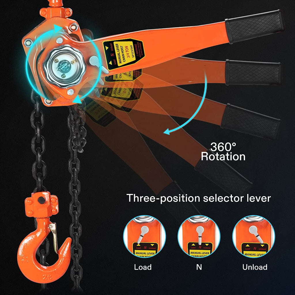 3/4 Ton Capacity 5 Feet Lever Chain Hoist with 2 Hooks Z60687