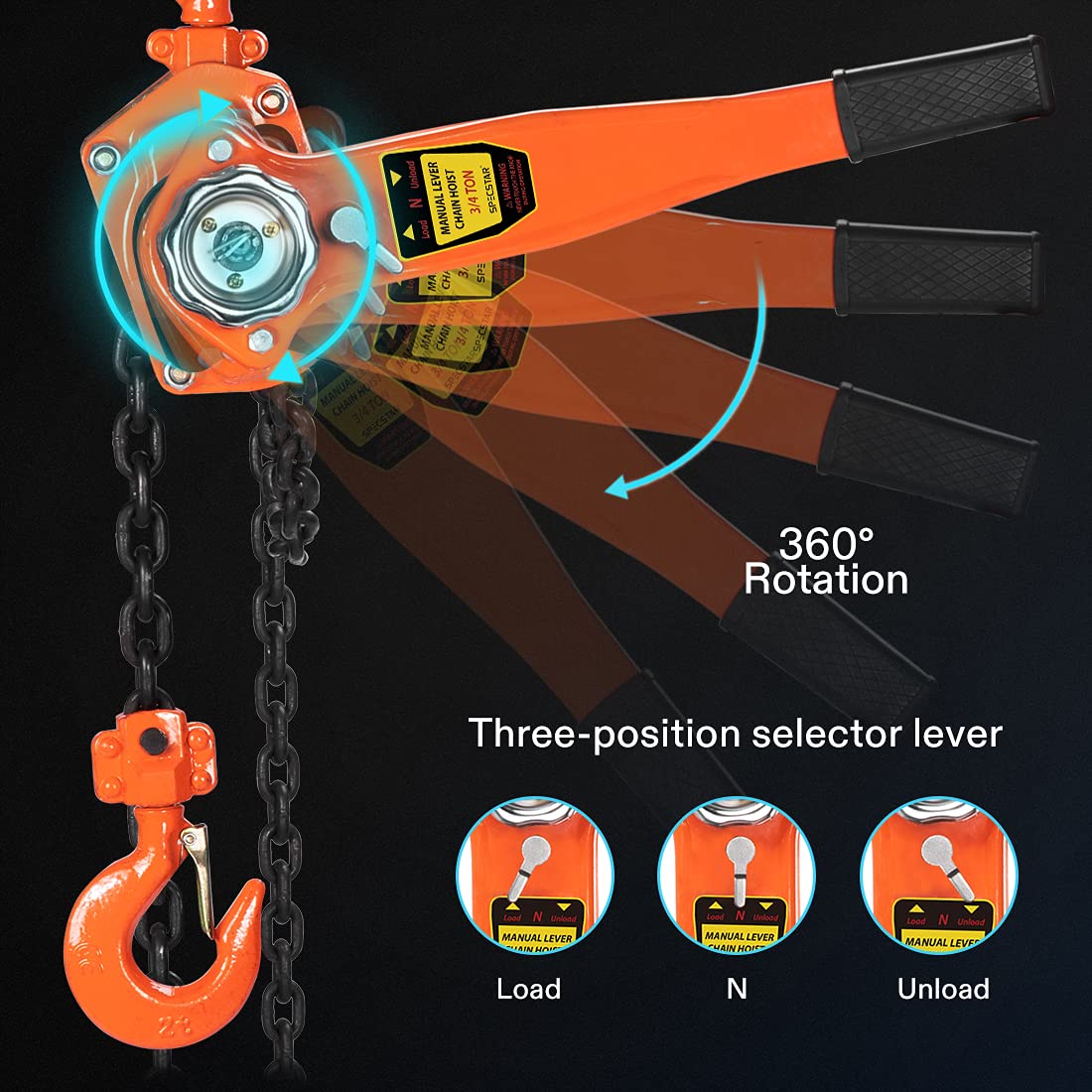 3/4 Ton Capacity 5 Feet Lever Chain Hoist with 2 Hooks Z60687
