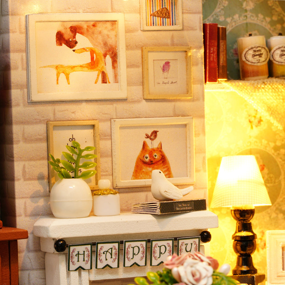 DIY Dollhouse Wooden 3D Room Kit with LED Furniture J23474
