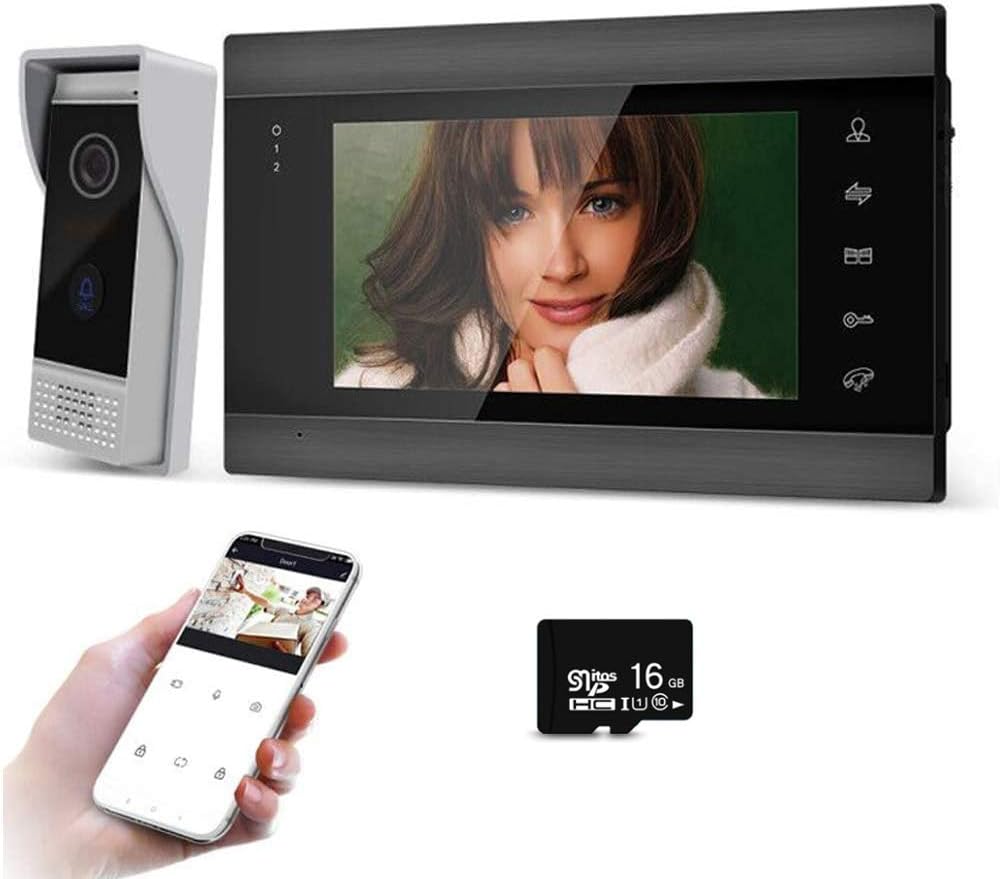 Video Door Phone 7 inch 4 Wired 720P System WiFi Outdoor Camera with 16G TFT Card IR Night Vision Motion Detection Dual-Way X869