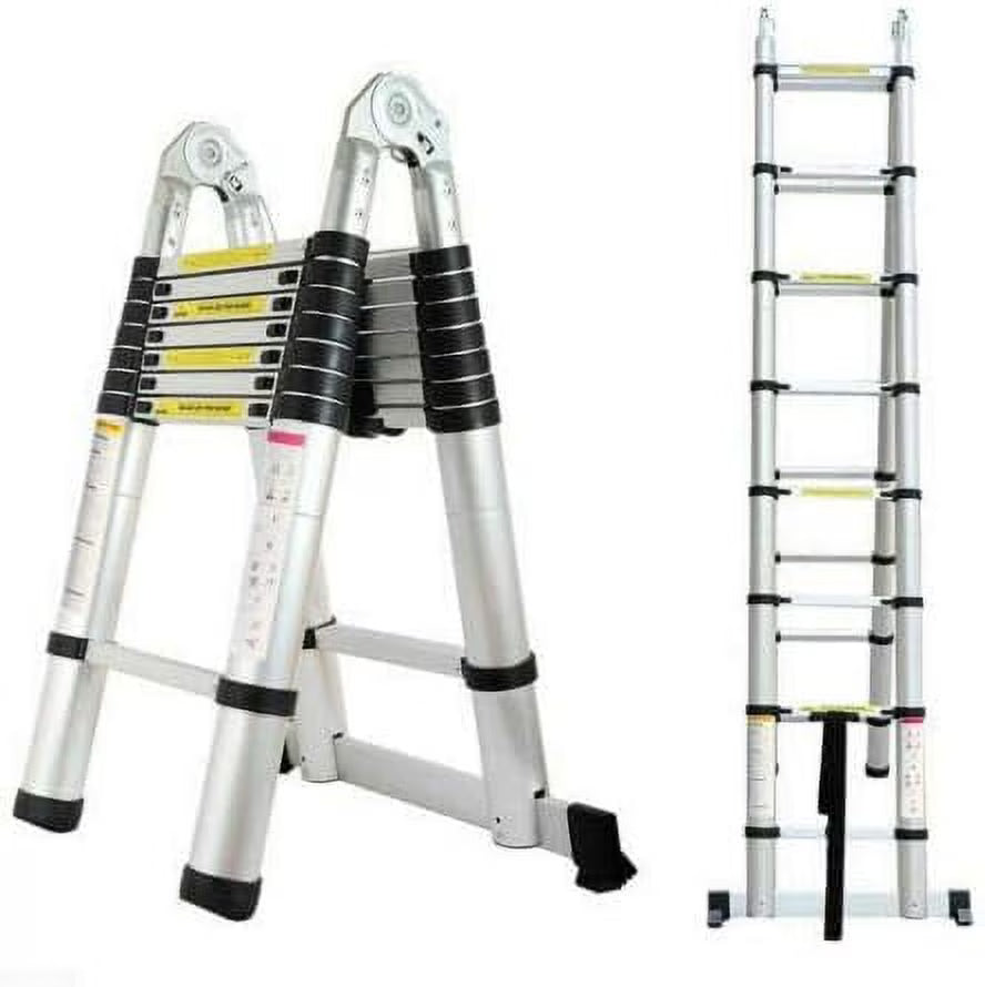 Telescoping Aluminum Extension Ladder with Stabilizer Bar 16.5FT A-Frame Ladder 330 Lb Capacity M3162