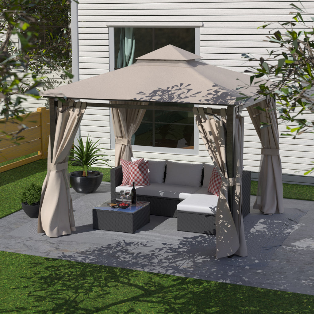 10 x 10 Outdoor Polyester Gazebo with Mosquito Netting and Privacy Curtains B84736