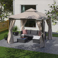 10 x 10 Outdoor Polyester Gazebo with Mosquito Netting and Privacy Curtains B84736