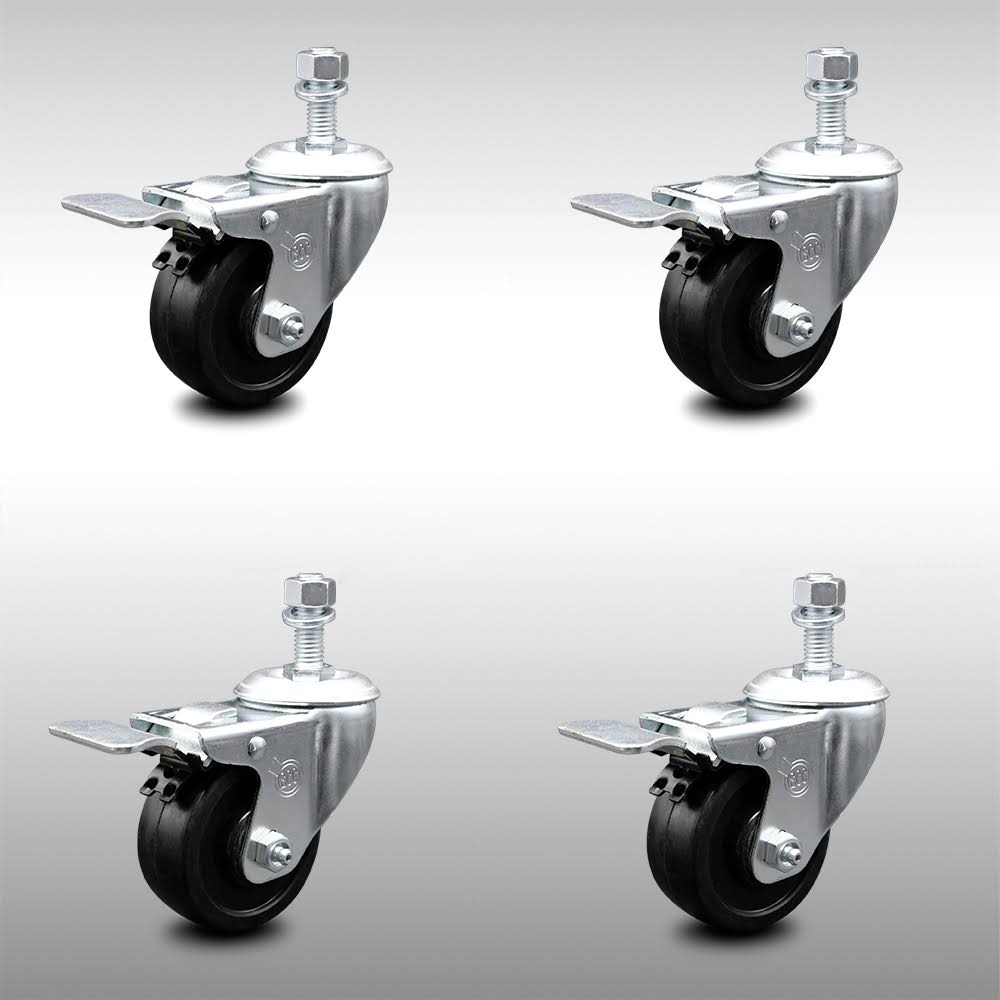 3.5 inch Soft Rubber Swivel Caster Set with Total Lock Brake G537