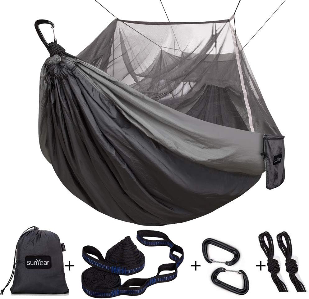 Portable Double Hammock with Net, 2 Person Hammock Tent with Straps J947