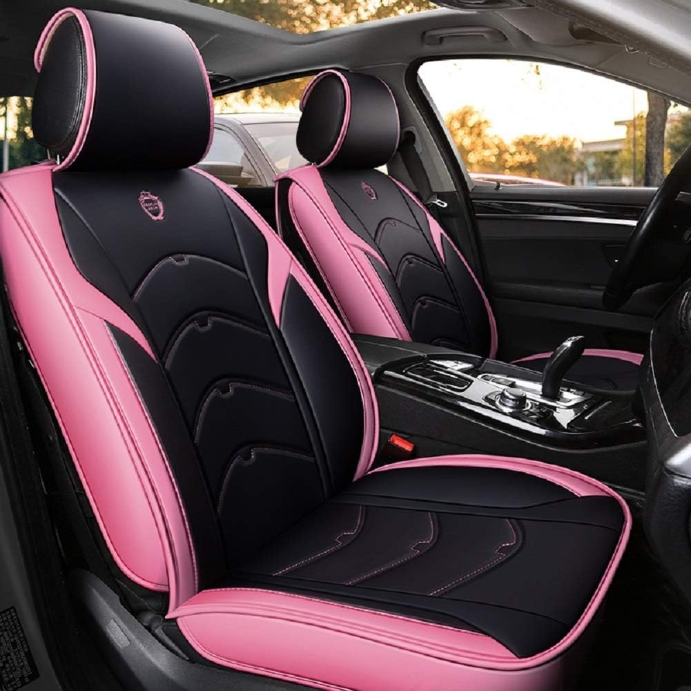 Black-Pink Leather 5 Seat Full Set Seat Cover Cushion R95484