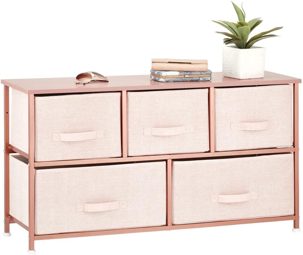 5 Removable Fabric Drawers Light Yellow White Storage Dresser E108