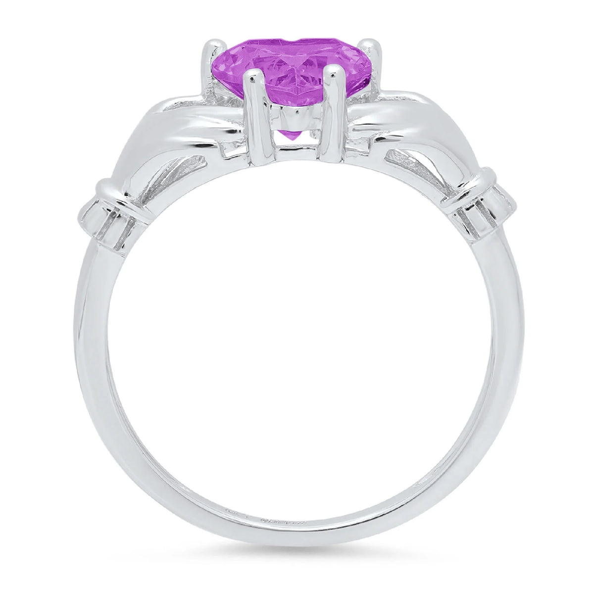 1.06ct Heart Cut Simulated Alexandrite 18k White Gold Claddagh Ring Size 3.75 J465
