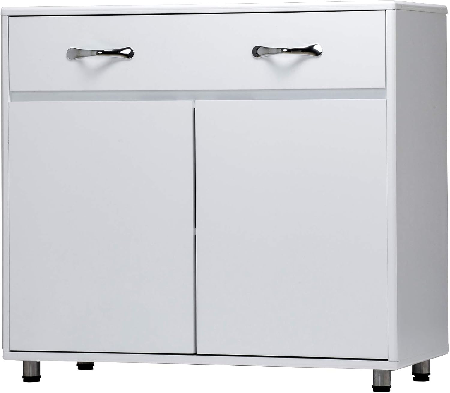 White Round Edge Storage Cabinet with 1 Drawer & 2 Doors W6637