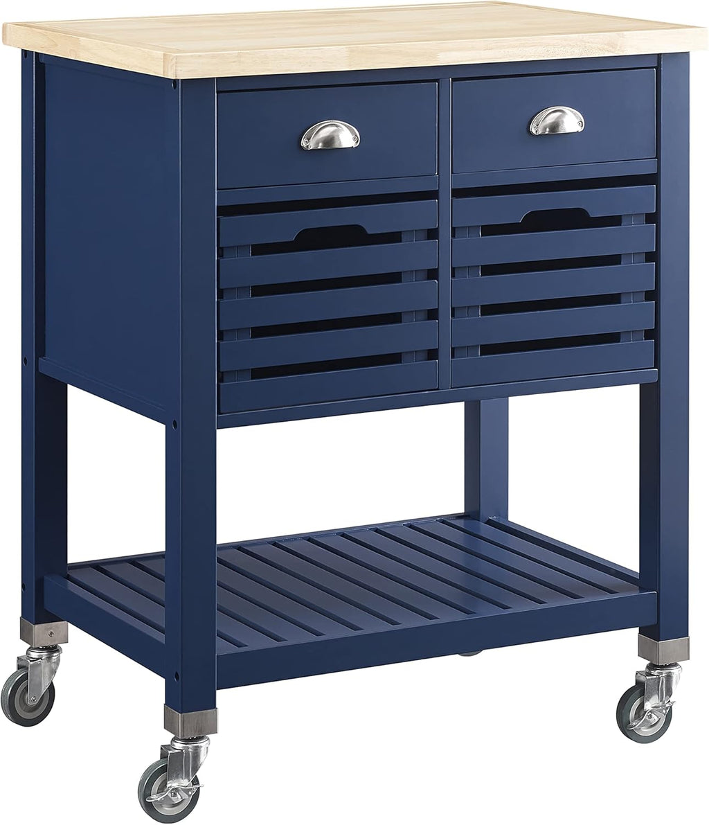 Denim Kitchen Cart with Locking Wheels W30991
