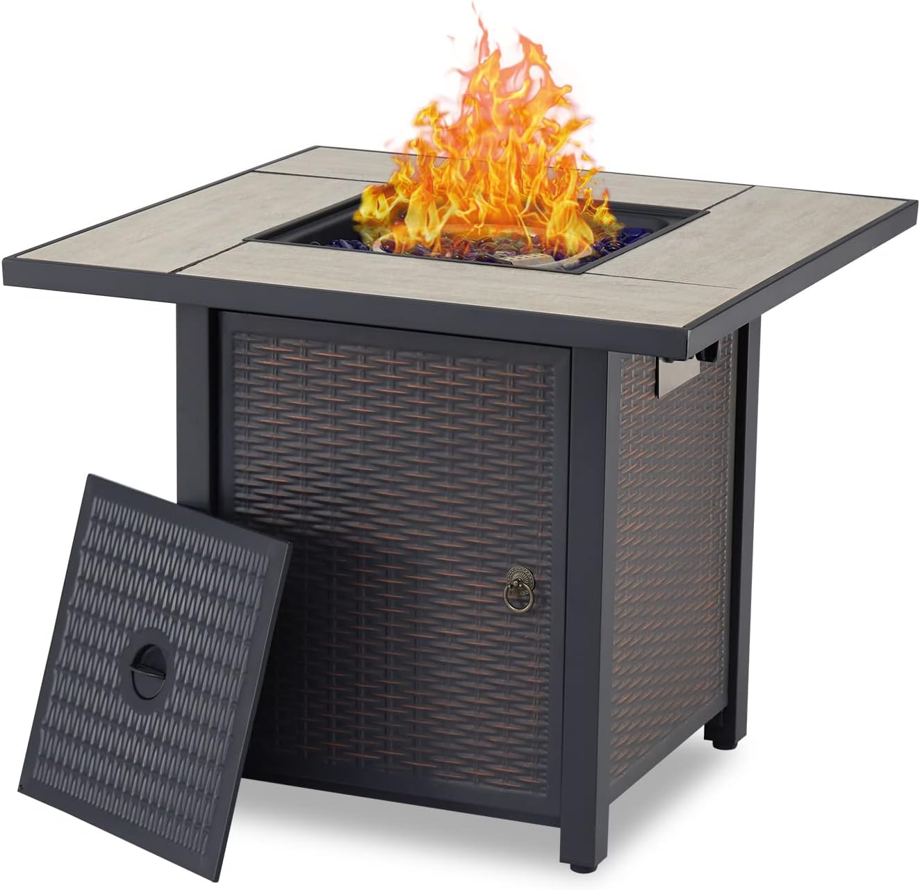 Propane Square Gas Fire Pit Table 30 Inch 50,000 BTU with Cover Electronic Ignition G65650