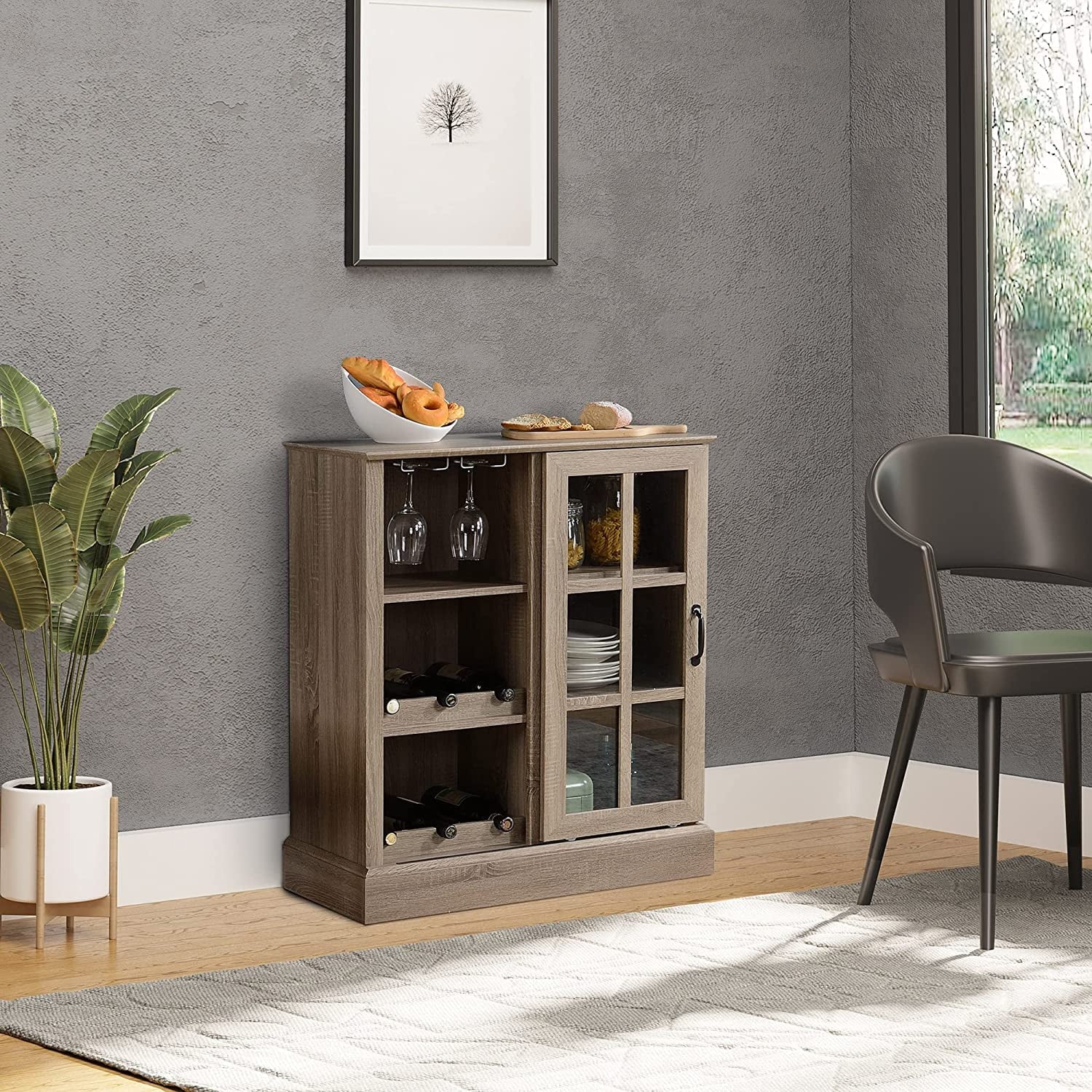 Wine Cabinet with 6-Bottle Wine Rack and Stemware Racks T387