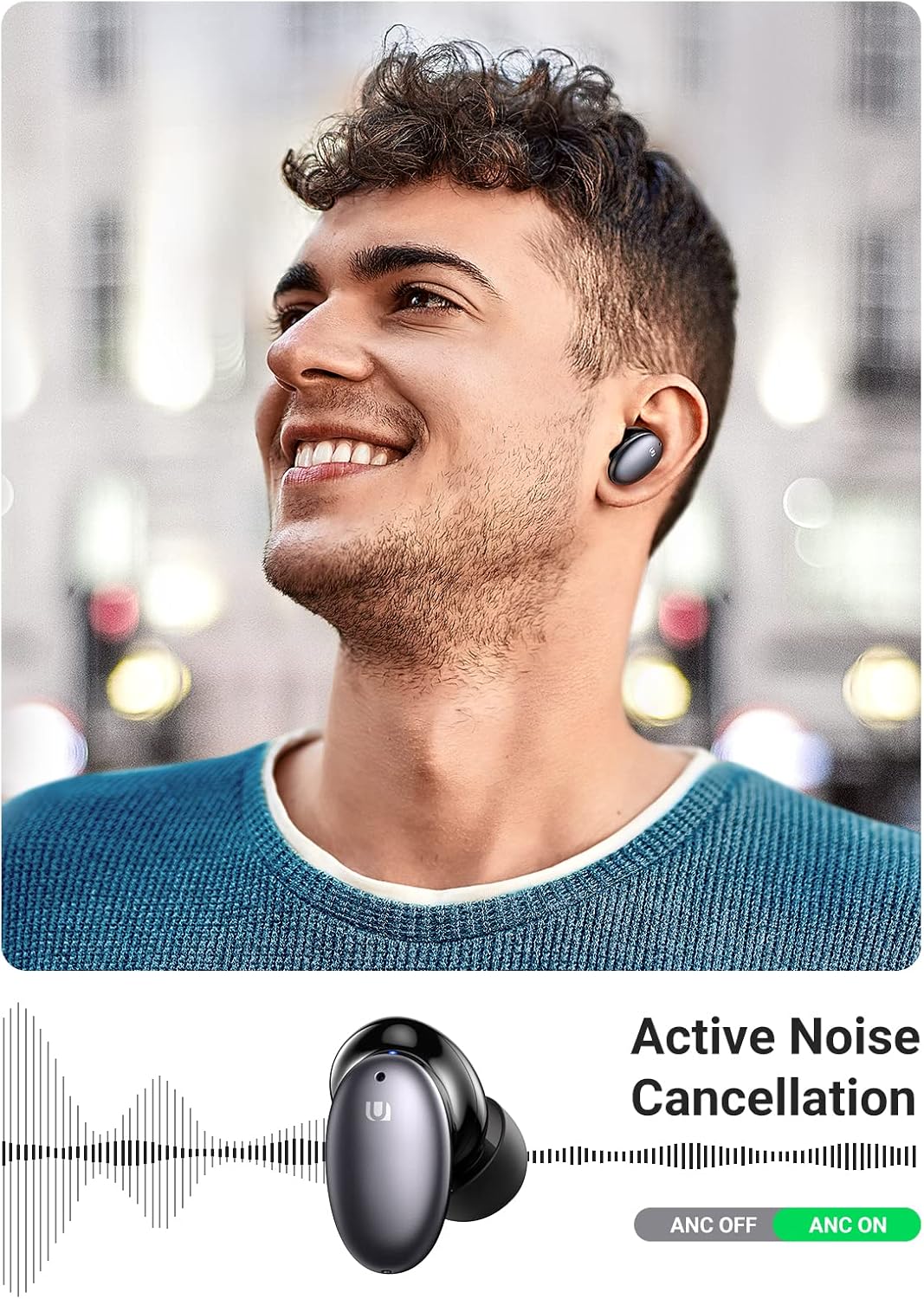 Hybrid Active Noise Cancelling Wireless Earbuds with 6 Mics, Bluetooth 5.1, 26H Playtime E8833