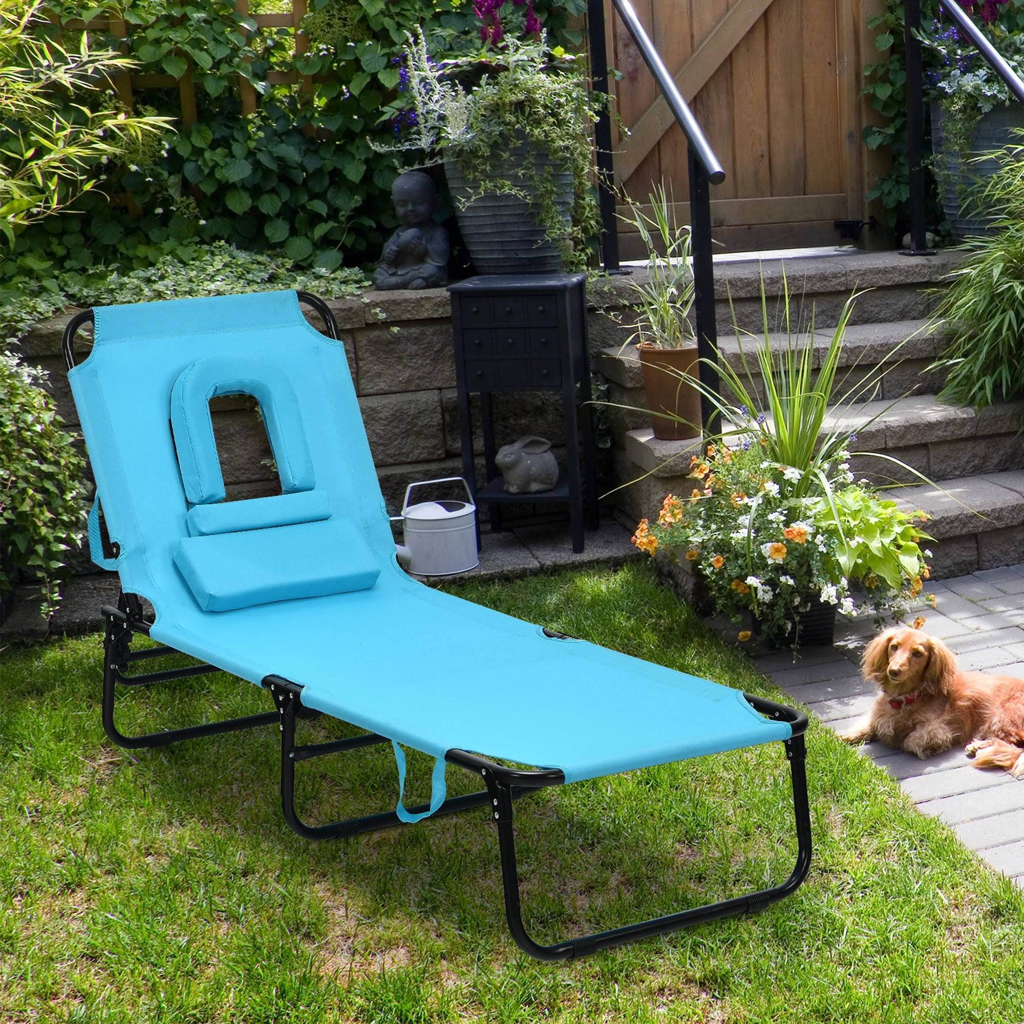 Turquoise Folding Chaise Lounge Chair Bed Q4675