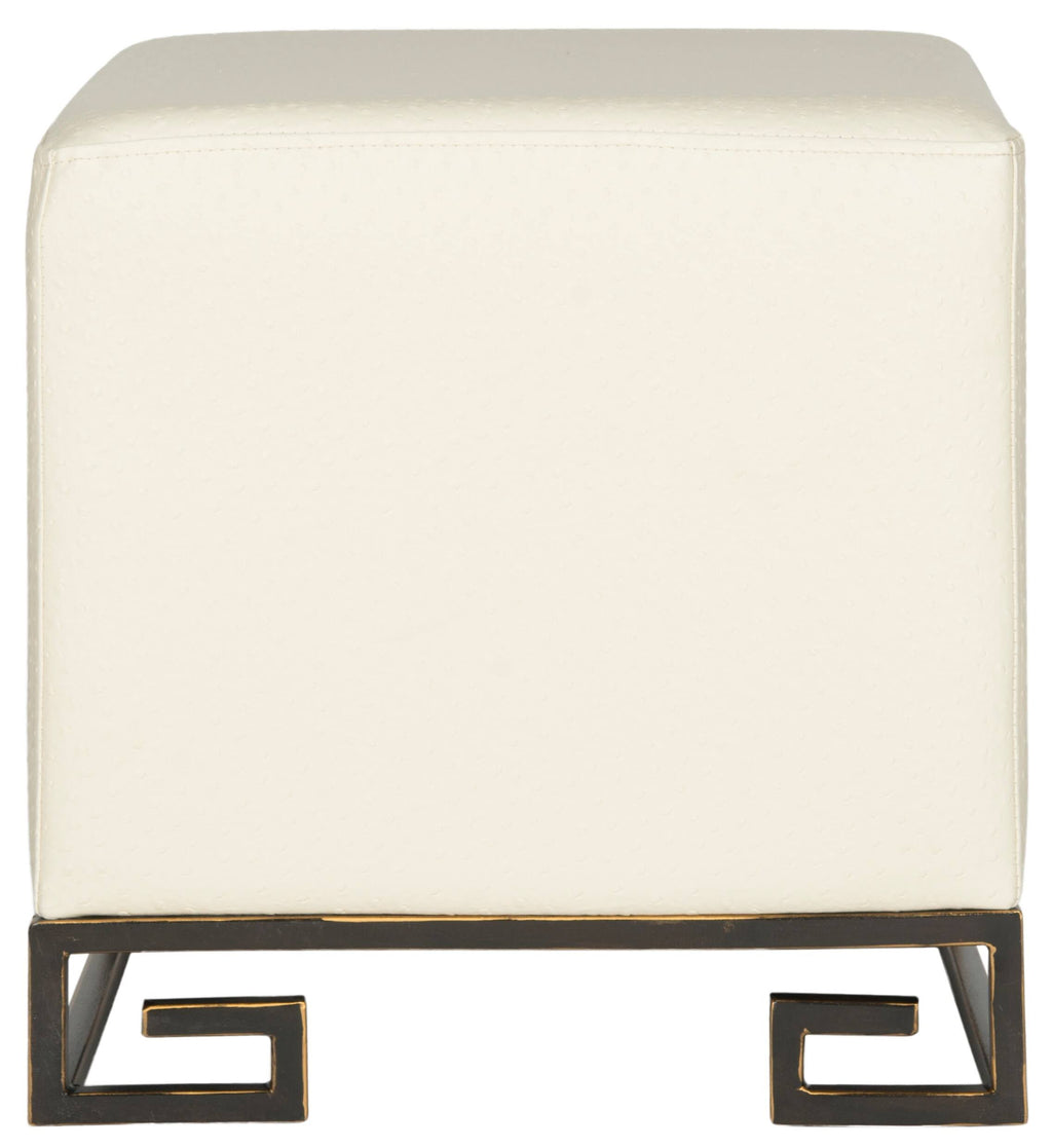 Cream Gold Faux Ostrich Ottoman H514