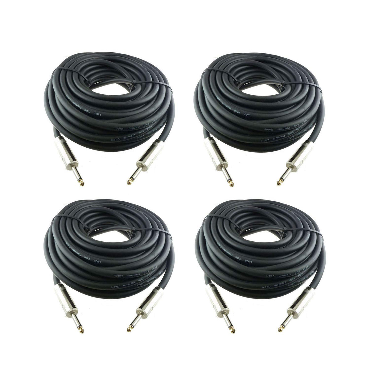 4Pcs 25 Feet 1/4 to 1/4 Speaker Cables, 12 Gauge 2-Conductor Heavy Duty Audio Cord U183