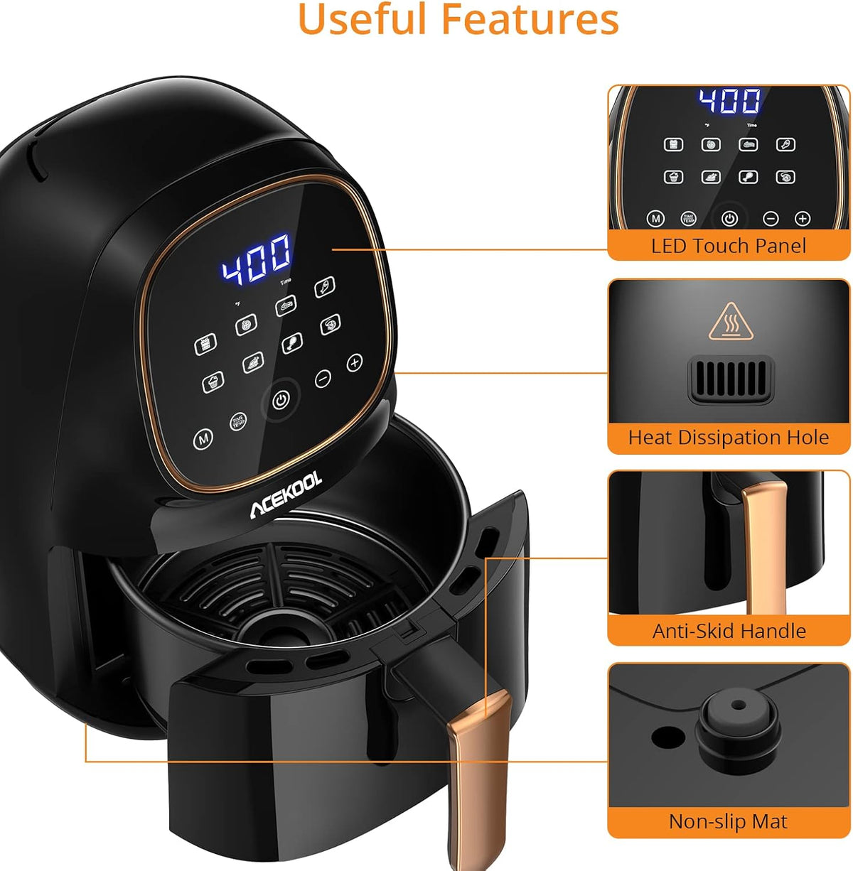 2.2 Quart 1000W Electric Air Fryer with LCD Touch Screen & Nonstick Frying Pot F840