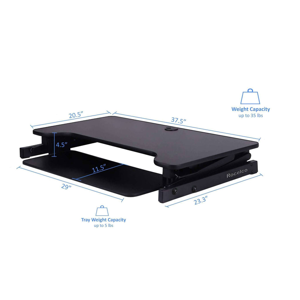Black Height-Adjustable Standing Desk Converter with Dual Monitor Mount P749