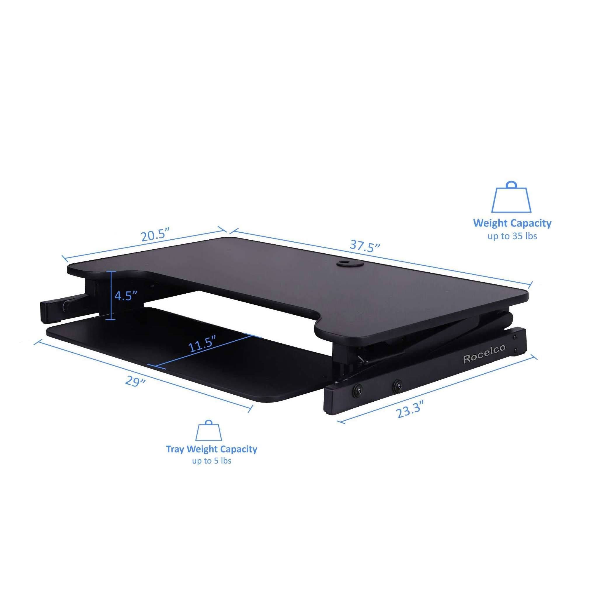 Black Height-Adjustable Standing Desk Converter with Dual Monitor Mount P749