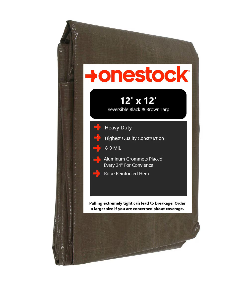 12 ft. x 12 ft. Heavy Duty Reversible Brown Poly Tarp with Grommets B584