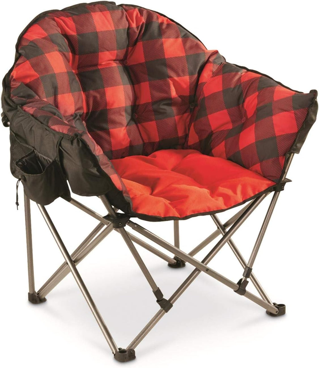 Oversized Red Plaid Folding Camping Chair with Padded Seats A38284