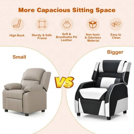 White PU Leather Kids Gaming Sofa Recliner with Headrest and Footrest Y145145